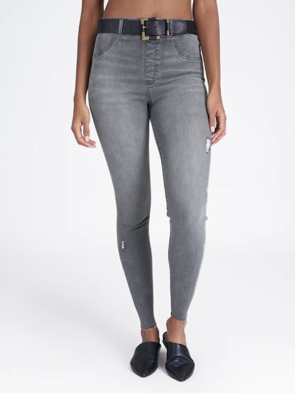 Spanx Women’s Gray Distressed Ankle Skinny Jeans Small Pull-On Stretch